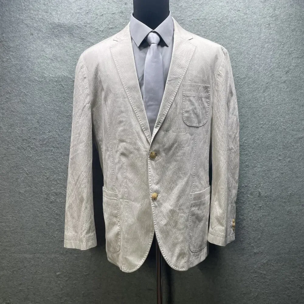 Joseph Abboud Mens XXL Cream Seersucker Sport Coat Blazer Cotton Stretch 2 Btn